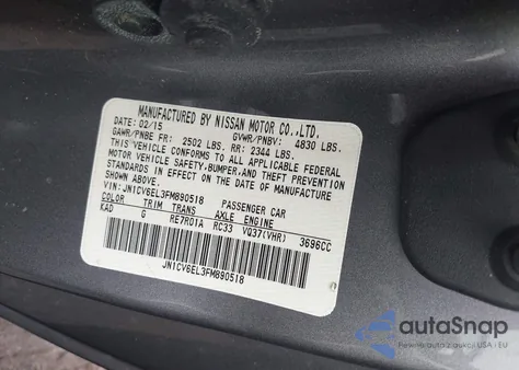 2015 Infiniti Q60 from USA, damaged, VIN JN1CV6EL3FM890518